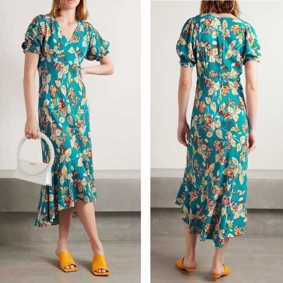 Diane Von Fustenberg Orla Dress Floral Turquoise Sz 14 - Picture 1 of 6